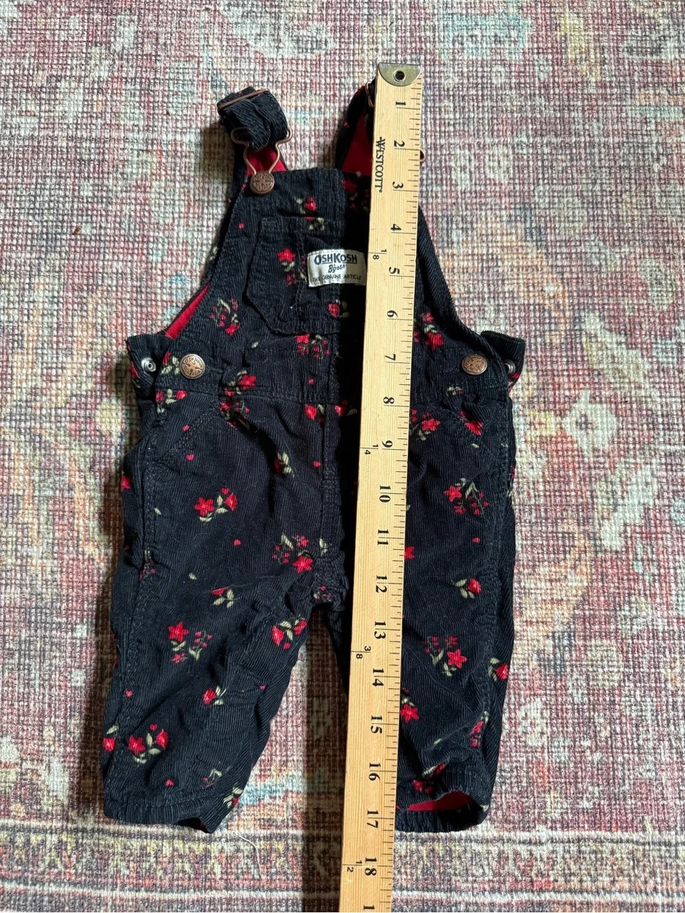 OshKosh B'gosh Black Floral Corduroy Baby Overalls 3M